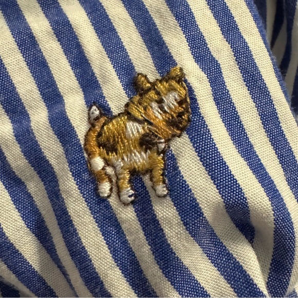LOFT Dog Stripe Everyday Shirt Blue White Button Down Cotton Medium - Picture 6 of 8